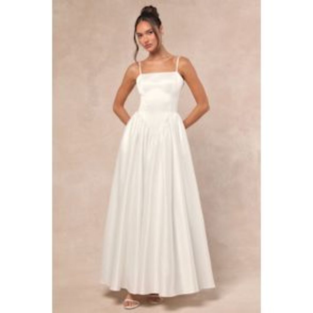 Elegant White Spaghetti Strap Maxi Dress - Brand